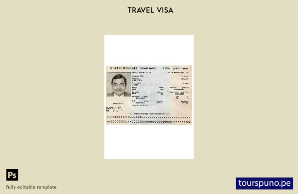 Plantilla de versión de visa de turista lista para imprimir para Israel